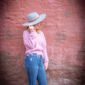 NEW Pink Color Destroyed Hem relaxed Sweater